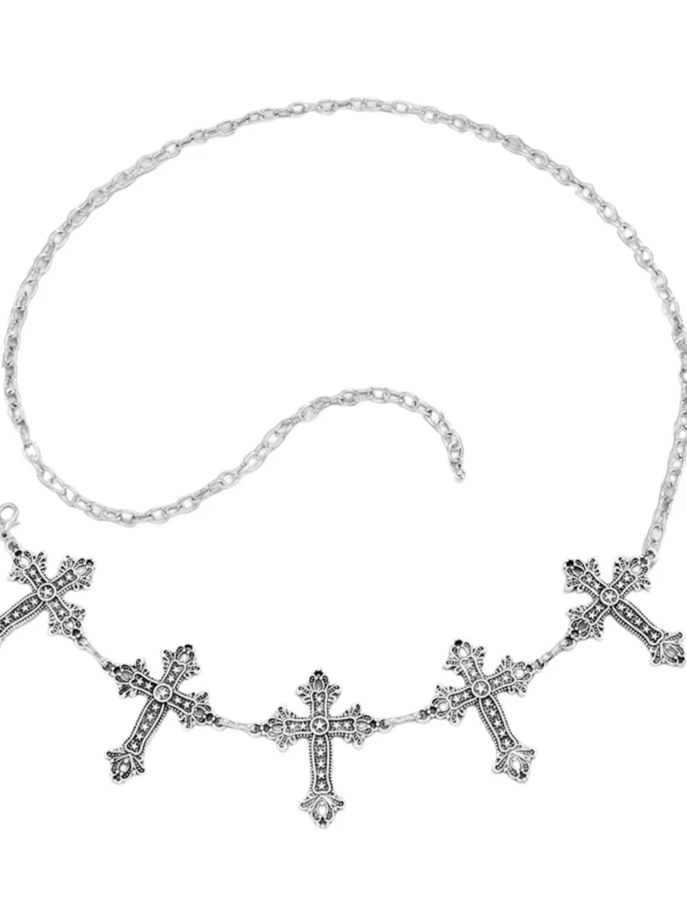 New -Chic -Silver Cross Waist Belt